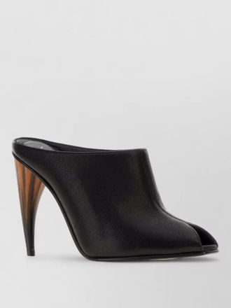 Alexander McQueen leather mules peep toe tortoiseshell heel