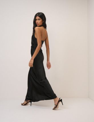 Nobody's Child Black Satin Column Devin Maxi Dress