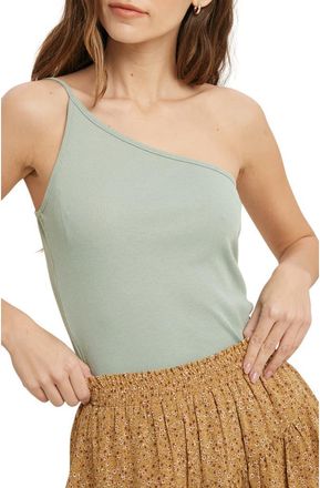 Wishlist Rib One-Shoulder Tank in Sage at Nordstrom Rack, Size Medium