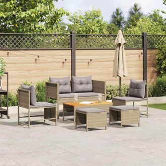 vidaXL Conjunto De Sof&aacute; De Jard&iacute;n 6 Pcs Beige, Gris Claro Vidaxl