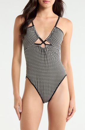 Sanctuary Keyhole Mio One Piece Swimsuit in Black/cream at Nordstrom, Size X-Large