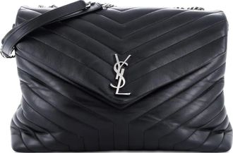 Saint Laurent Loulou Matelasse Chevron Leather Large shoulder bag - Zwart