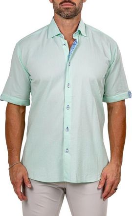 Maceoo Galileo Marty Short Sleeve Cotton Button-Up Shirt in Green at Nordstrom, Size 7