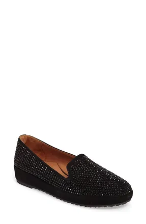 L'Amour Des Pieds Womens Correze Embellished Loafer In Black Suede