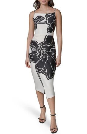 DKNY Print Sleeveless Midi Dress in Crm/Blk at Nordstrom, Size 10