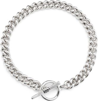 UNOde50 Sterling Silver Metal Alloy Necklace With Bearded Chain And Hoop And Bar Clasp