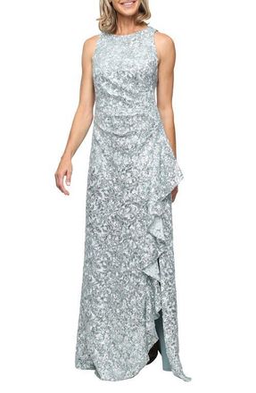 Alex Evenings Corded Lace Gown in Ice Sage at Nordstrom, Size 12P