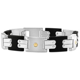 Pompeii3 Mens Steel Brushed And Black Two Tone Flexible 12mm Link 8 Bracelet