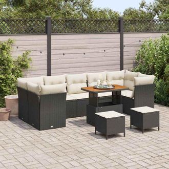 vidaXL Conjunto De Sof&aacute; De Jard&iacute;n 10 Pcs Negro Rat&aacute;n Sint&eacute;tico Vidaxl