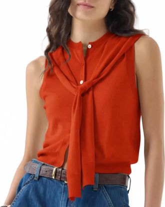 Autumn Cashmere Sleeveless Cardigan Vest In Blood Orange