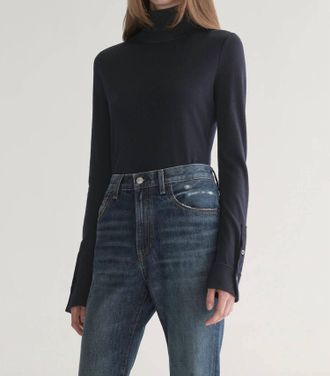 A.L.C. Elyse Knit Rib Combo Top In Deep Navy