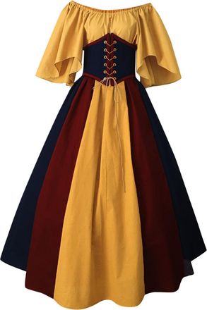 Generic Womens Medieval Costume, Ladies Retro Medieval Dress Short Sleeve Gothic Outfit Elegant Long Dress for Halloween Carnival Cosplay Party Outfits (05-Ye