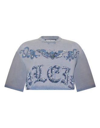 Philipp Plein Cropped T-Shirt Butterfly Tattoo