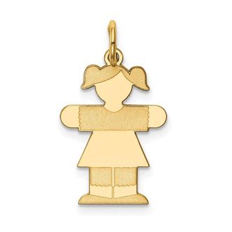 Diamond2Deal 14k Gold The Kids Small Girl with Ponytails Engravable Hugs Charm Pendant