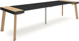 Skraut Home Mesa Consola Extensible, Mesa Comedor Plegable, 300, Para 14 Comensales, Patas De Madera, Estilo Moderno, Roble Y Negro - Skraut Home