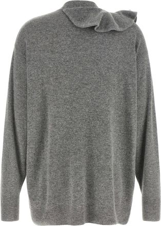 Nude Wool and Cashmere Blend with Asymmetrical Ruffle Cardigan - Grey