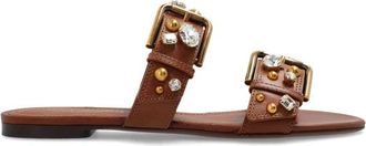 Dolce & Gabbana Cowhide Embellished Flat Slippers - Dames - Sandalen - Bruin - 37 EU - Leer - Schoenen