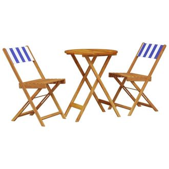 Berkfield Home 3 Piece Bistro Set Blue & White Fabric & Solid Wood