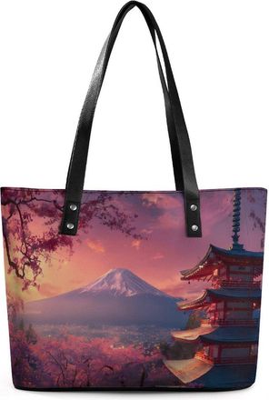Generic Japan Chureito Pagoda Mt Fuji Tote Bags for Women Cute Shoulder Purses Handbags