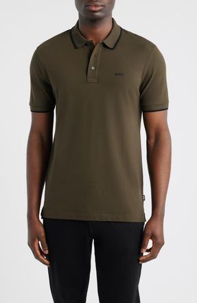 BOSS Parlay Tipped Cotton Polo in Green at Nordstrom, Size Xx-Large