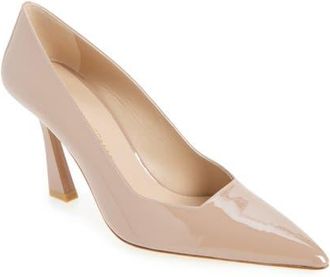 Stuart Weitzman Vinnie 85 Patent Leather Pointed Toe Pump in Linen at Nordstrom, Size 10.5