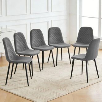 Ainpecca 6X Grey Dining Chairs Velvet Padded Seat Metal Legs Kitchen Home Office UK