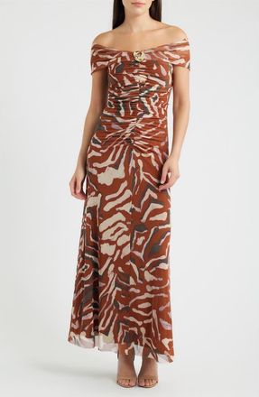 Parker Off the Shoulder Mesh Dress in Brown Mult at Nordstrom, Size Xx-Small
