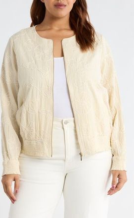 Liverpool L.A. Floral Appliqu&eacute; Cotton Jacket in Pale Sand Stripe at Nordstrom, Size 2 X