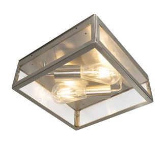 QAZQA Moderno Plaf&oacute;n De Exterior Cuadrado Moderno De Acero 2 Luces - Rotterdam Vidrio /acero Inoxidable Cuadrada Adecuado Para Led Max. 2 X 60 Watt - Qazqa