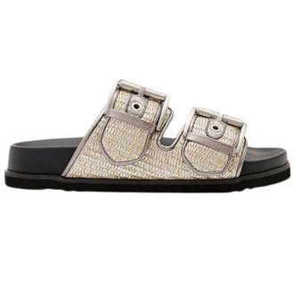 AllSaints Allsaints Womens Silver Raffia Sian Sandals Double Buckle