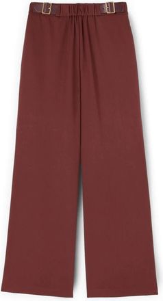 Motivi Flowing Palazzo Pants with Double Buckle - Dames - Wijde Broeken - Bruin - L - Polyester - Broeken