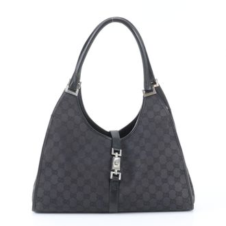 Gucci Jackie Black Leather Canvas Handbag Tote Bag (Pre-Owned)