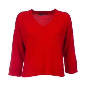 Max Mara Cashmere V-hals Cropped Trui - Dames - Cashmere truien - Rood - S - Kasjmier - Truien & Vesten