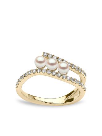 Yoko London 18kt yellow gold Sleek Akoya pearl and diamond ring - women - 18kt Yellow Gold/Diamond/Pearl - 54
