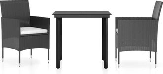vidaXL Juego De Comedor De Jard&iacute;n 3 Piezas Con Cojines Negro Vidaxl