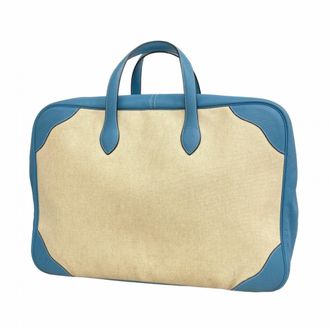 Herm&egrave;s Blue Jean Taurillon Clemence Leather Toile H Boston Bag (Pre-Owned)