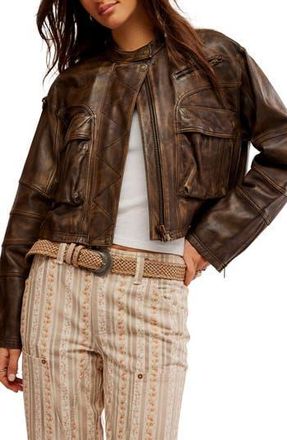 Free People Adrienne Leather Bomber Jacket in Brownie at Nordstrom Rack, Size X-Small