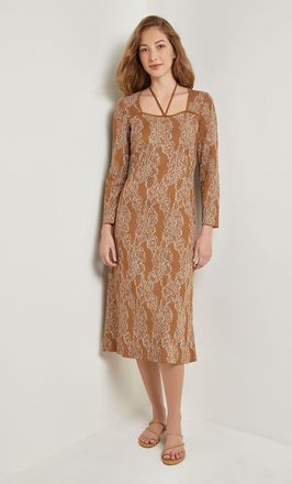 Misook Midi A-Line Dress - Ribbed Lurex Jacquard Knit