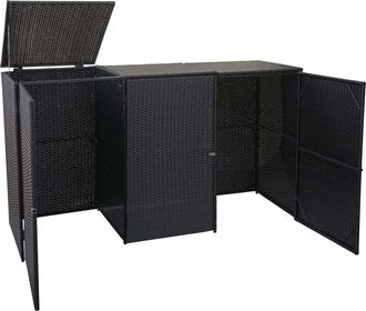 Hhg Cubo De Basura 3 Cubos Hhg-261, Cubo De Basura Cubo De Basura, Poly Rattan 3x120l, Negro