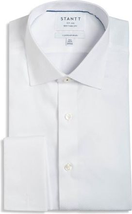 Stantt Contemporary Fit White Cotton Dobby Tuxedo Shirt at Nordstrom, Size 17 - 34