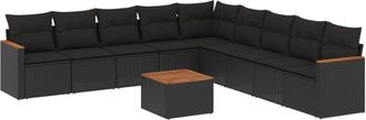 vidaXL Vidaxl - Set De Sof&aacute;s De Jard&iacute;n 10 Pzas Cojines Rat&aacute;n Sint&eacute;tico Negro