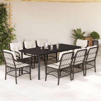 vidaXL Set Comedor Para Jard&iacute;n 9 Pzas Y Cojines Rat&aacute;n Sint&eacute;tico Marr&oacute;n Vidaxl
