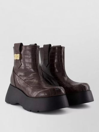 Ganni kat low croco leather ankle boots