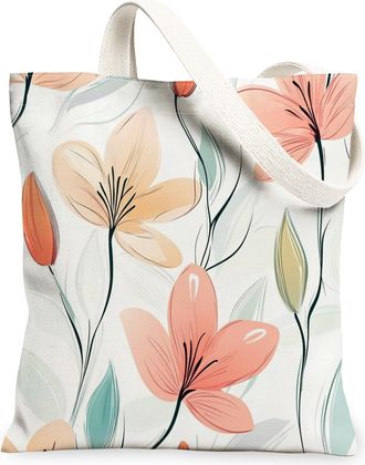 Generic Spring Luxury Lilies Canvas Tote Bag for Shopping 13x15, Cute Floral Wildflower Reusable Grocery Print Bag for Women Men, Flower Simple Aesthetic Pain