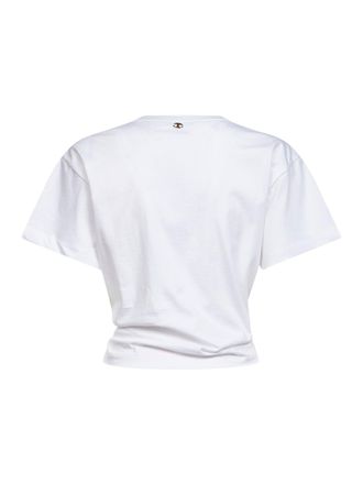 Paco Rabanne Cotton with Metal Piercing Detail Cropped T-Shirt - White