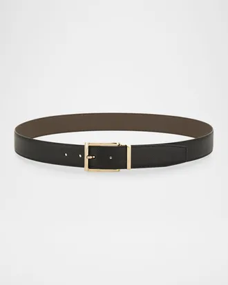 Ferragamo Men & apos;s Reversible Hammered Leather Rectangle-Buckle Belt