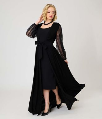 Unique Vintage Billow Long Sleeved Hollywood Duster in Black Solid at Nordstrom, Size X-Small