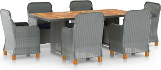 vidaXL Set Comedor Jard&iacute;n 7 Pzas Y Cojines Rat&aacute;n Sint&eacute;tico Gris Claro Vidaxl
