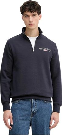 GANT Sweatshirt met opstaande kraag en halve rits - Heren - Vesten met rits - Blauw - S - Katoen - Hoodies & sweatvesten
