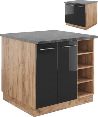 Vicco Isla De Cocina Fame-line, Antracita Brillo Intenso/roble Dorado El&eacute;ctrico, 90 Cm Sin Encimera Vicco